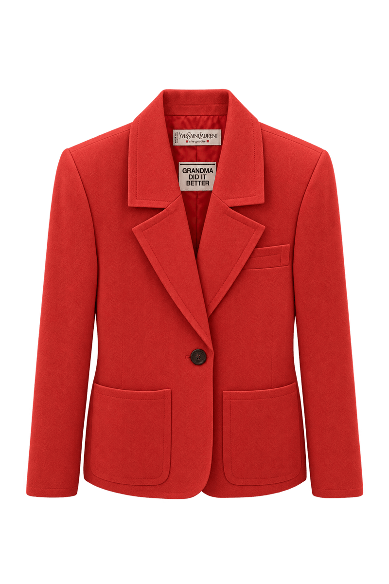 1980s Coral Red Woven Blazer - Front View
