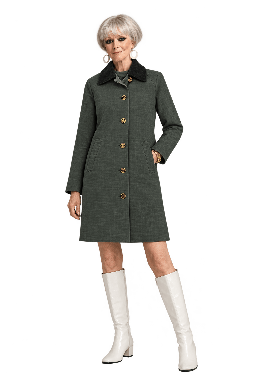 1960s Dark Charcoal Green Woven Coat - Model