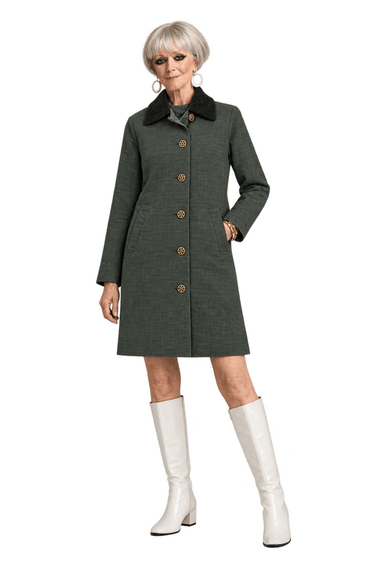 1960s Dark Charcoal Green Woven Coat - Model