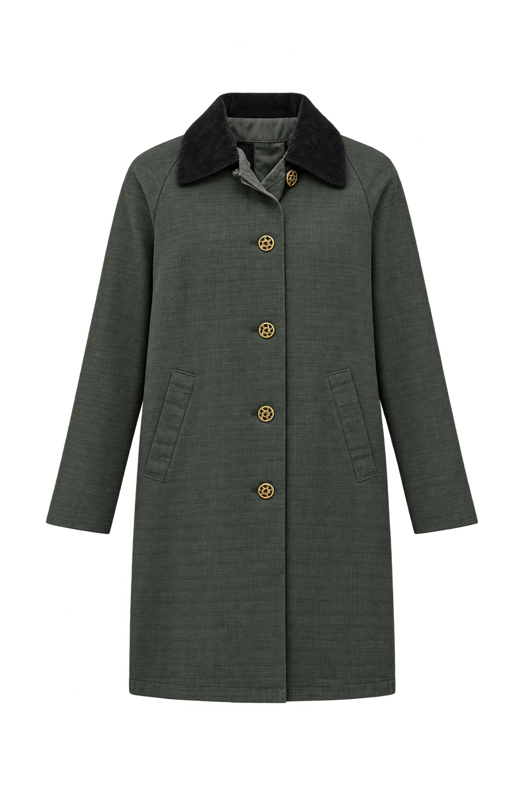 1960s Dark Charcoal Green Woven Coat - Front View