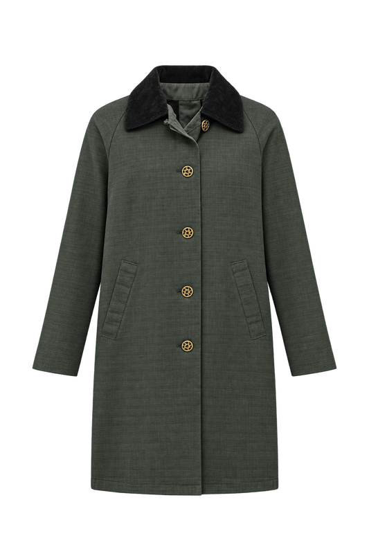 1960s Dark Charcoal Green Woven Coat - Front View