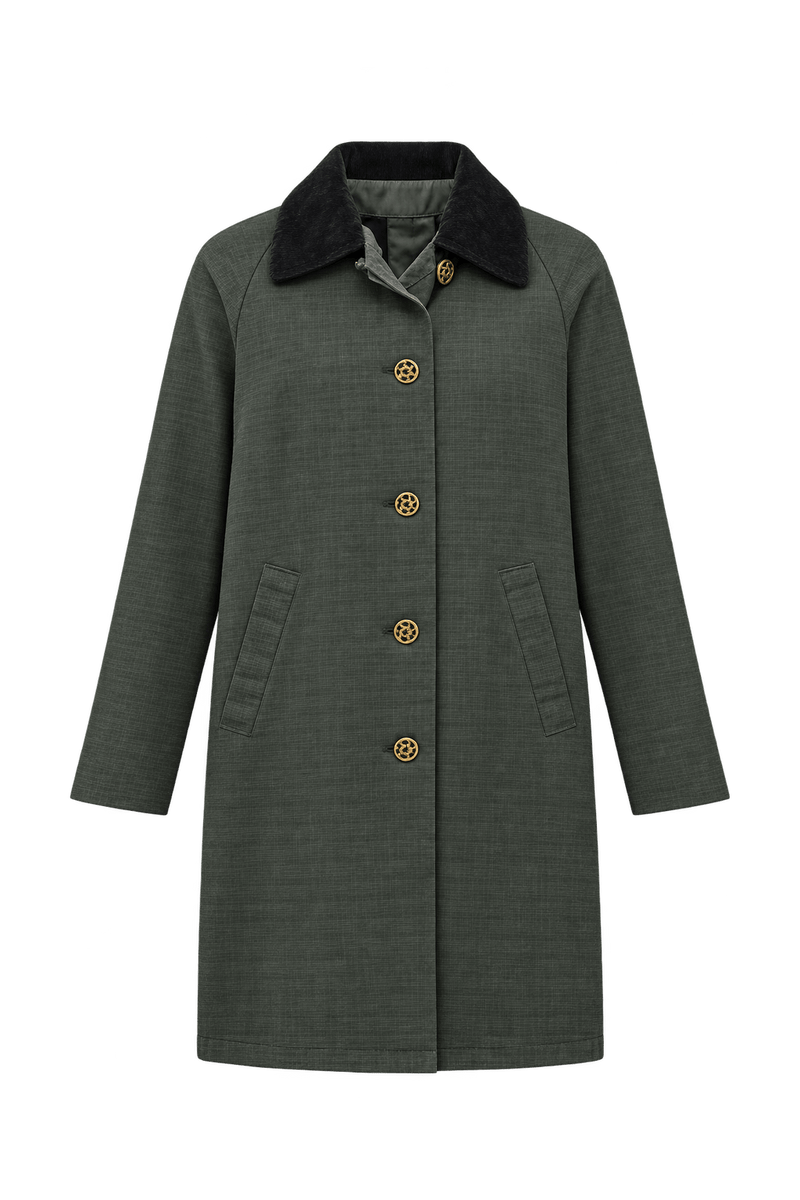 1960s Dark Charcoal Green Woven Coat - Front View