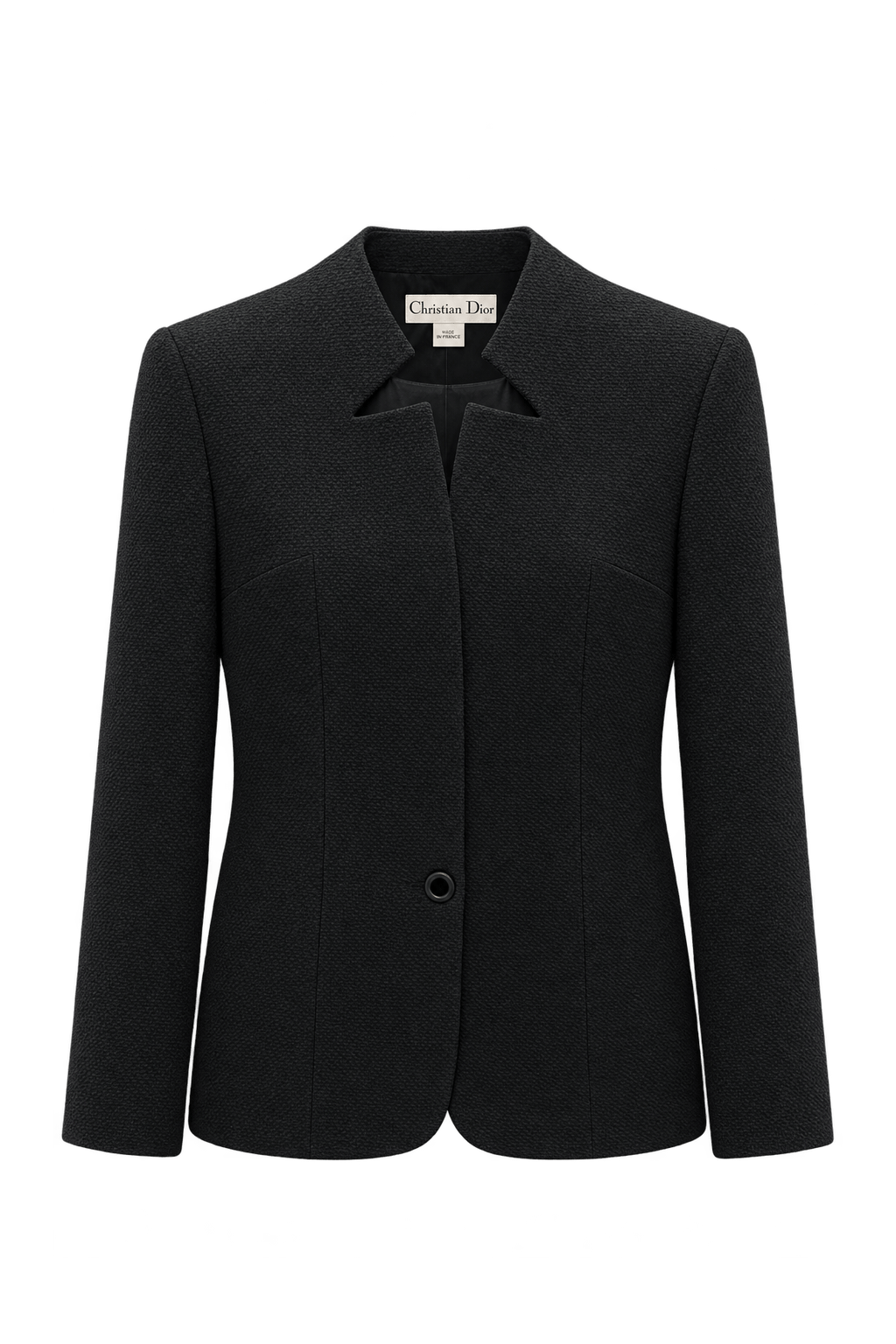 1980s Black Textured Fabric Jacket - Front View