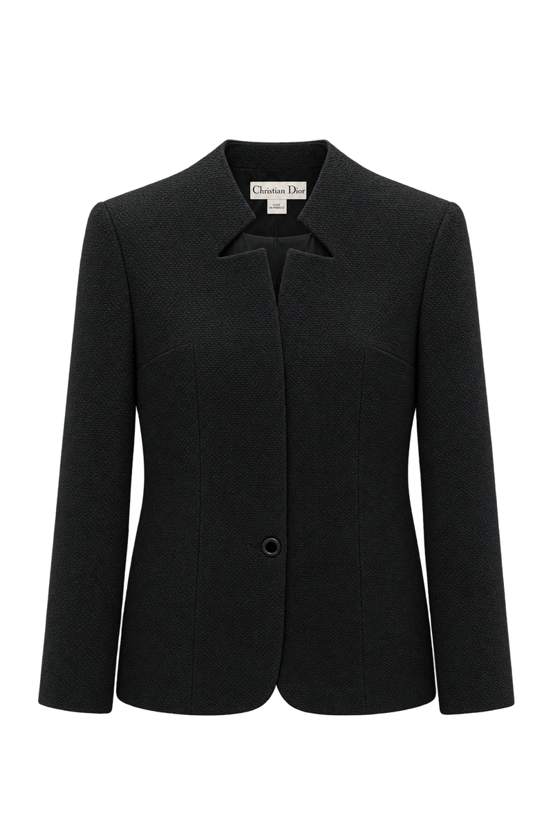 1980s Black Textured Fabric Jacket - Front View