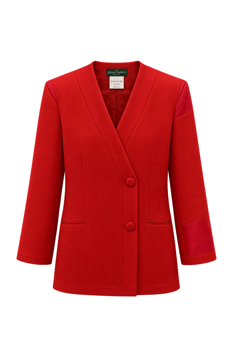 1980s Bright Red Fabric Blazer - Front View