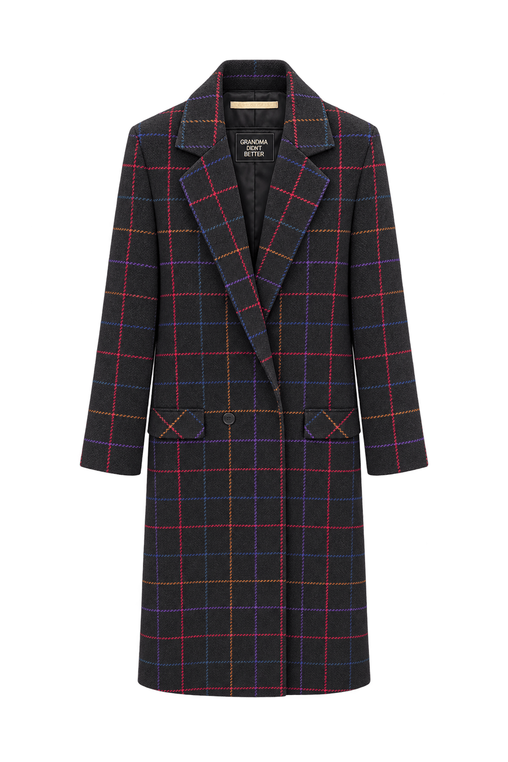 1980s Near-Black Charcoal Wool Blend Coat - Front View