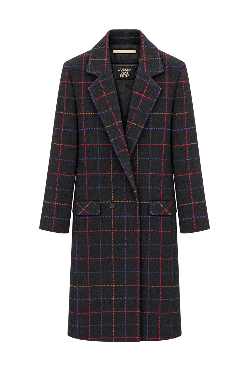 1980s Near-Black Charcoal Wool Blend Coat - Front View