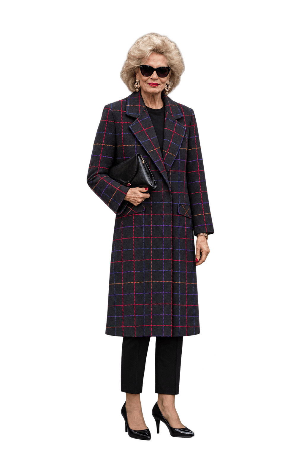 1980s Near-Black Charcoal Wool Blend Coat - Model