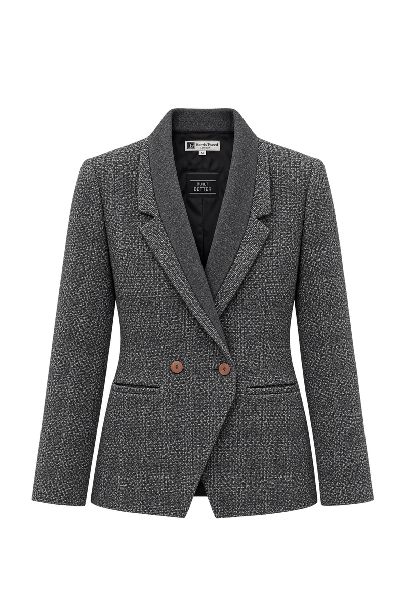 1980s Charcoal Grey Wool Blend Blazer - Front View