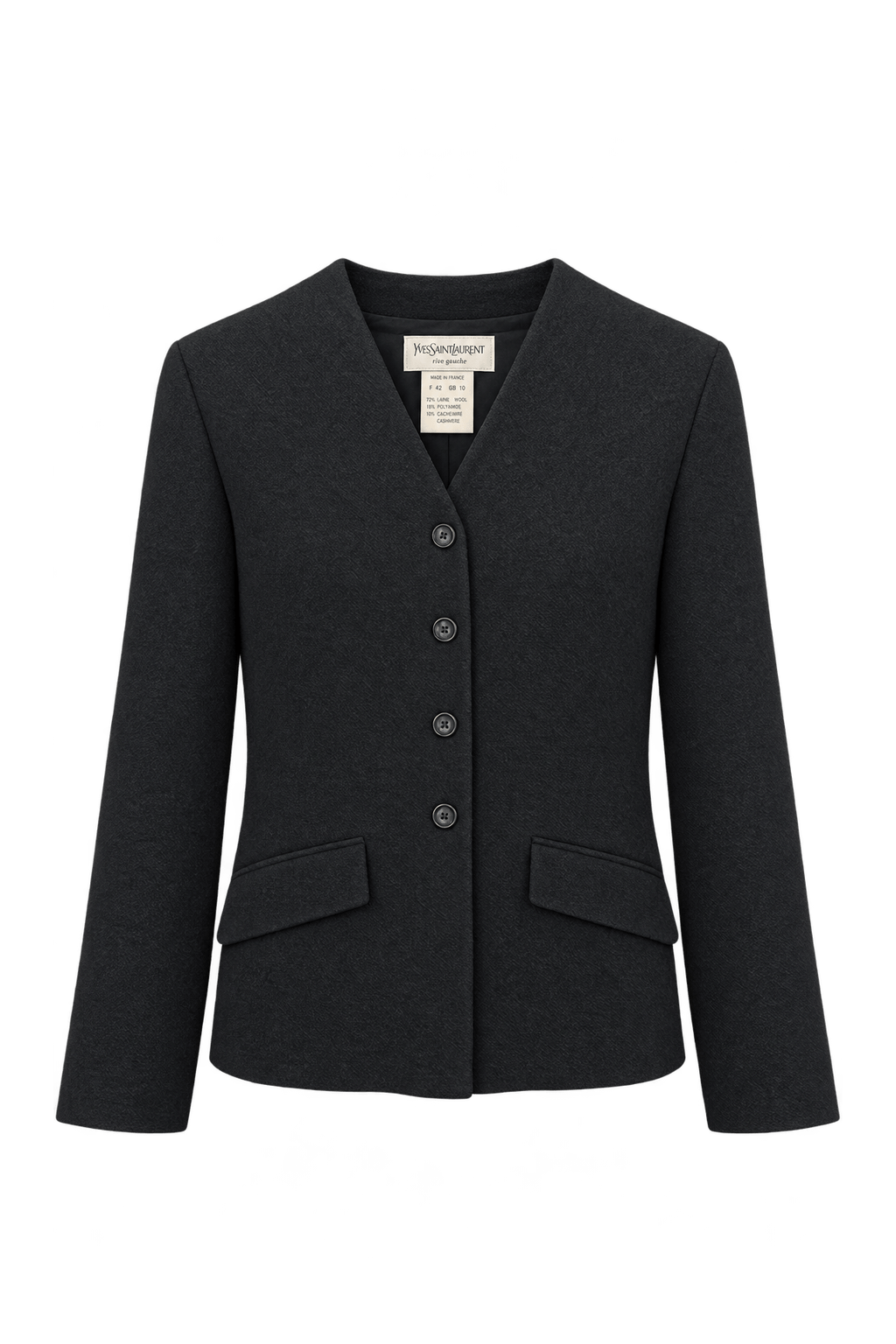 1980s Black Wool Blend Jacket - Front View
