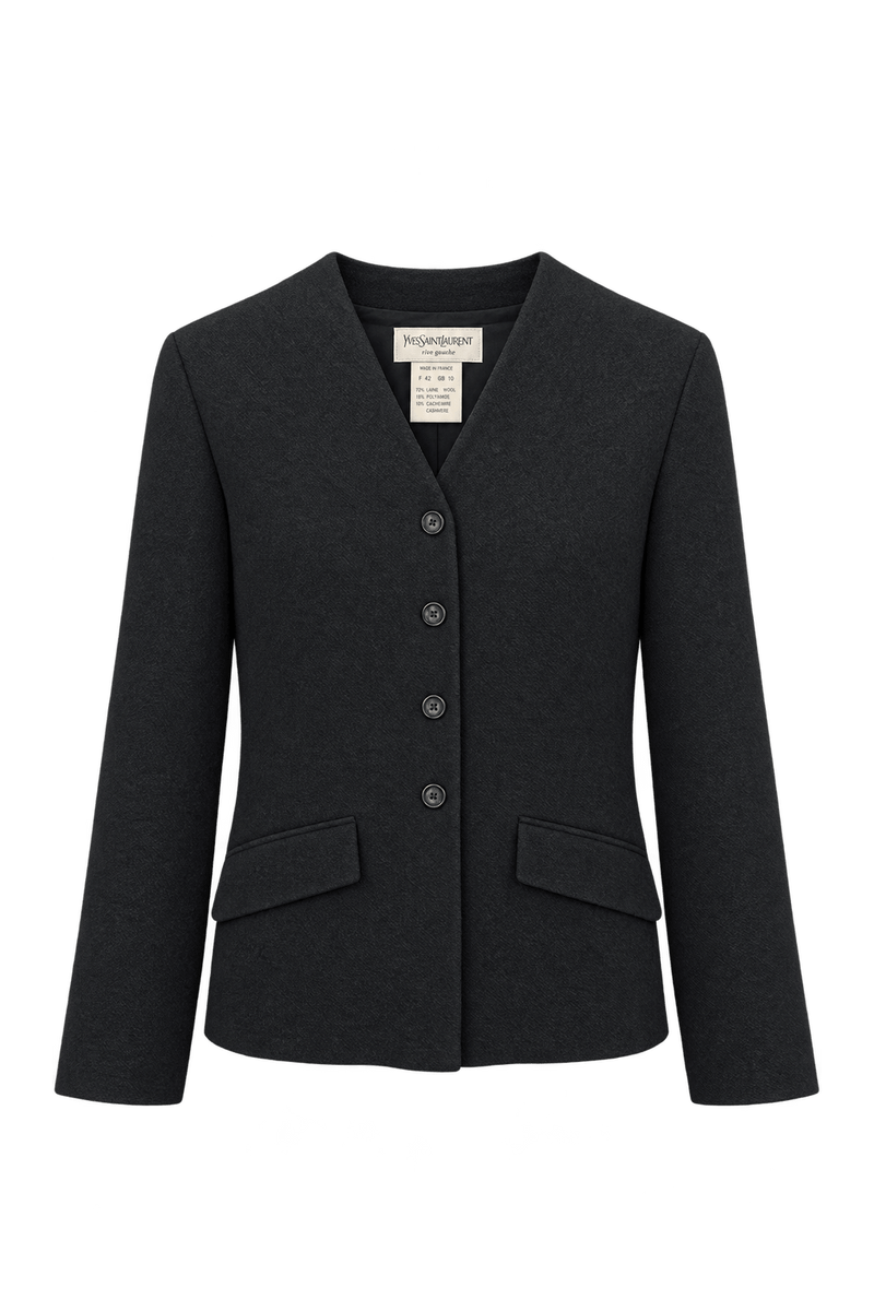 1980s Black Wool Blend Jacket - Front View