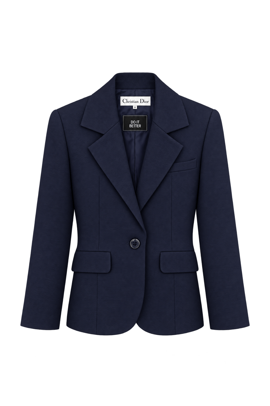 1980s Dark Navy Blue Wool Blend Blazer - Front View