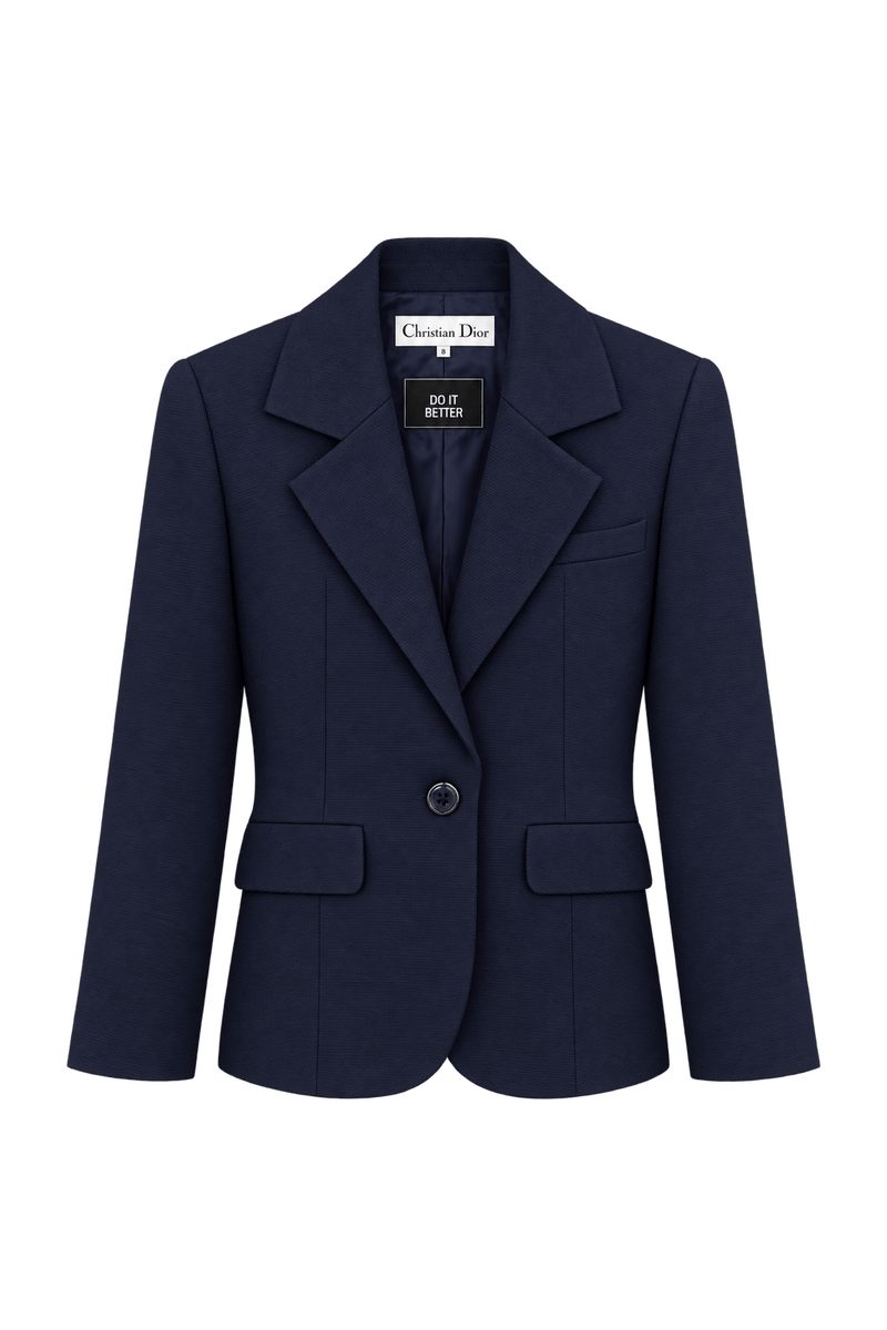 1980s Dark Navy Blue Wool Blend Blazer - Front View