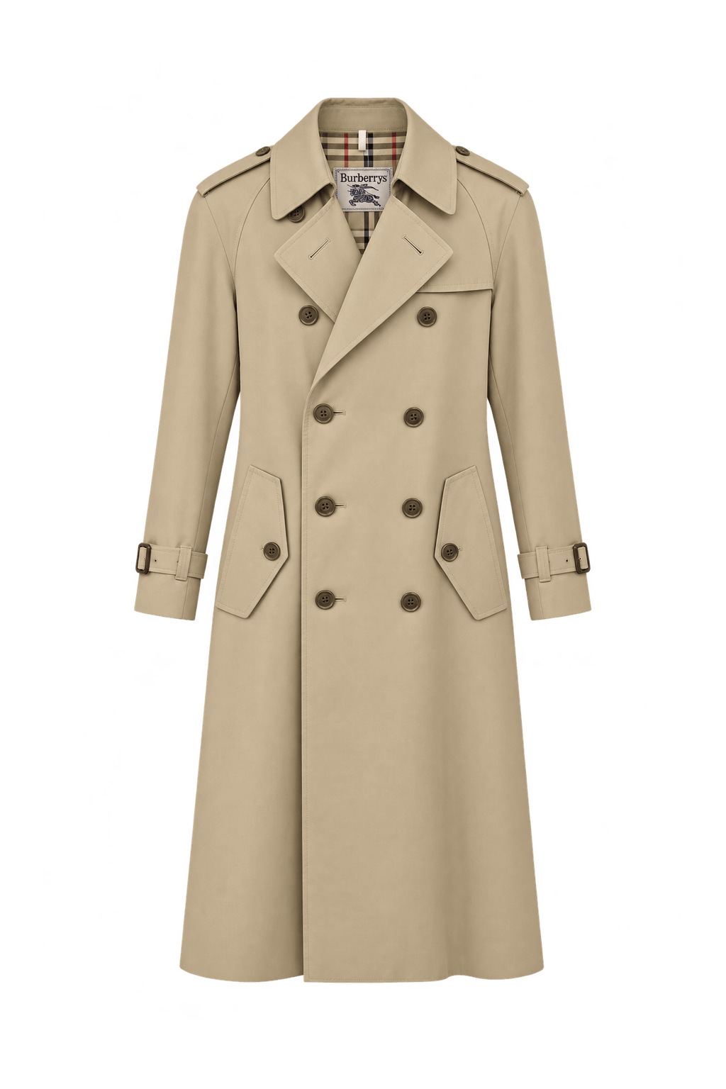 1980s Light Beige Cotton Gabardine Trench Coat - Front View