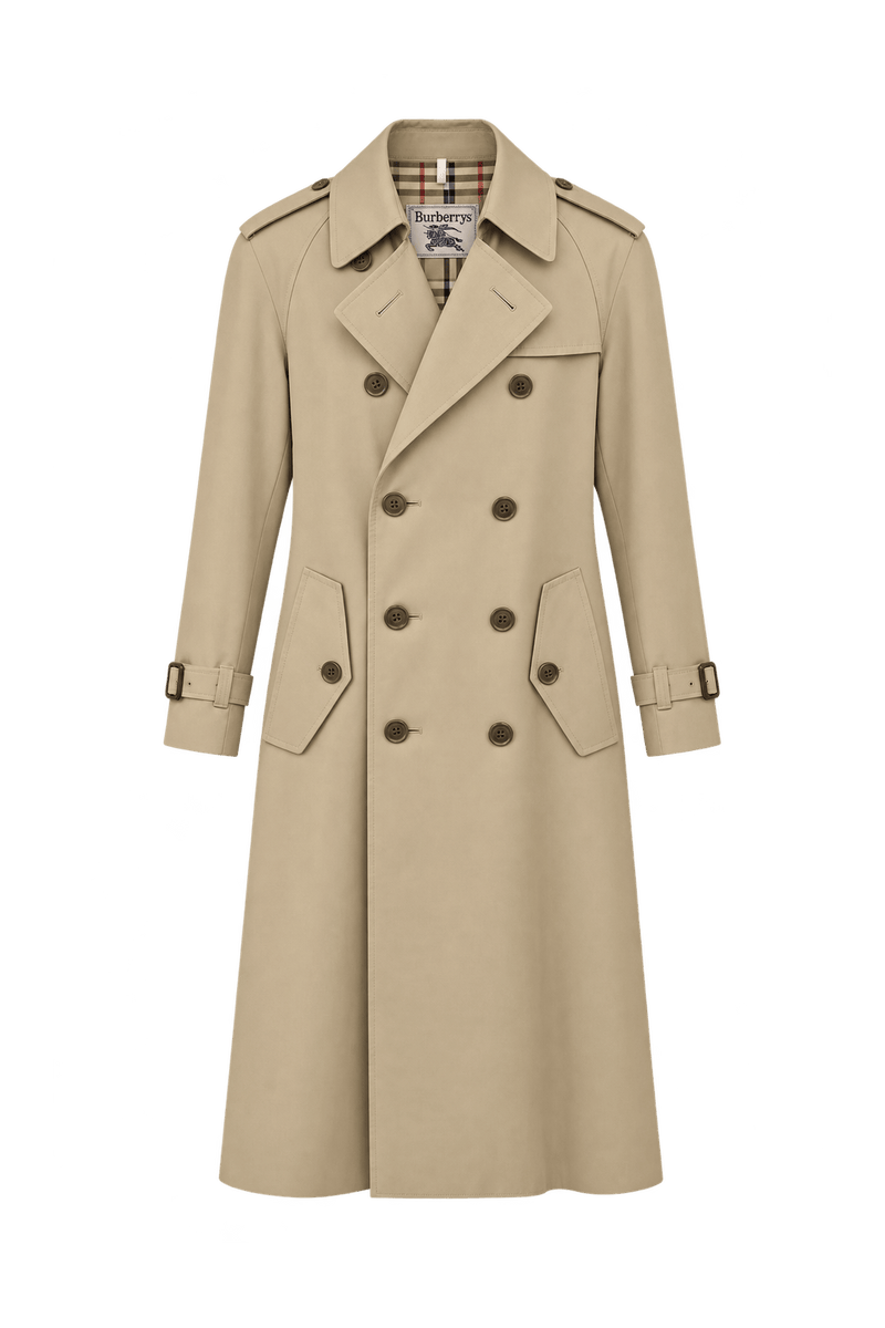 1980s Light Beige Cotton Gabardine Trench Coat - Front View