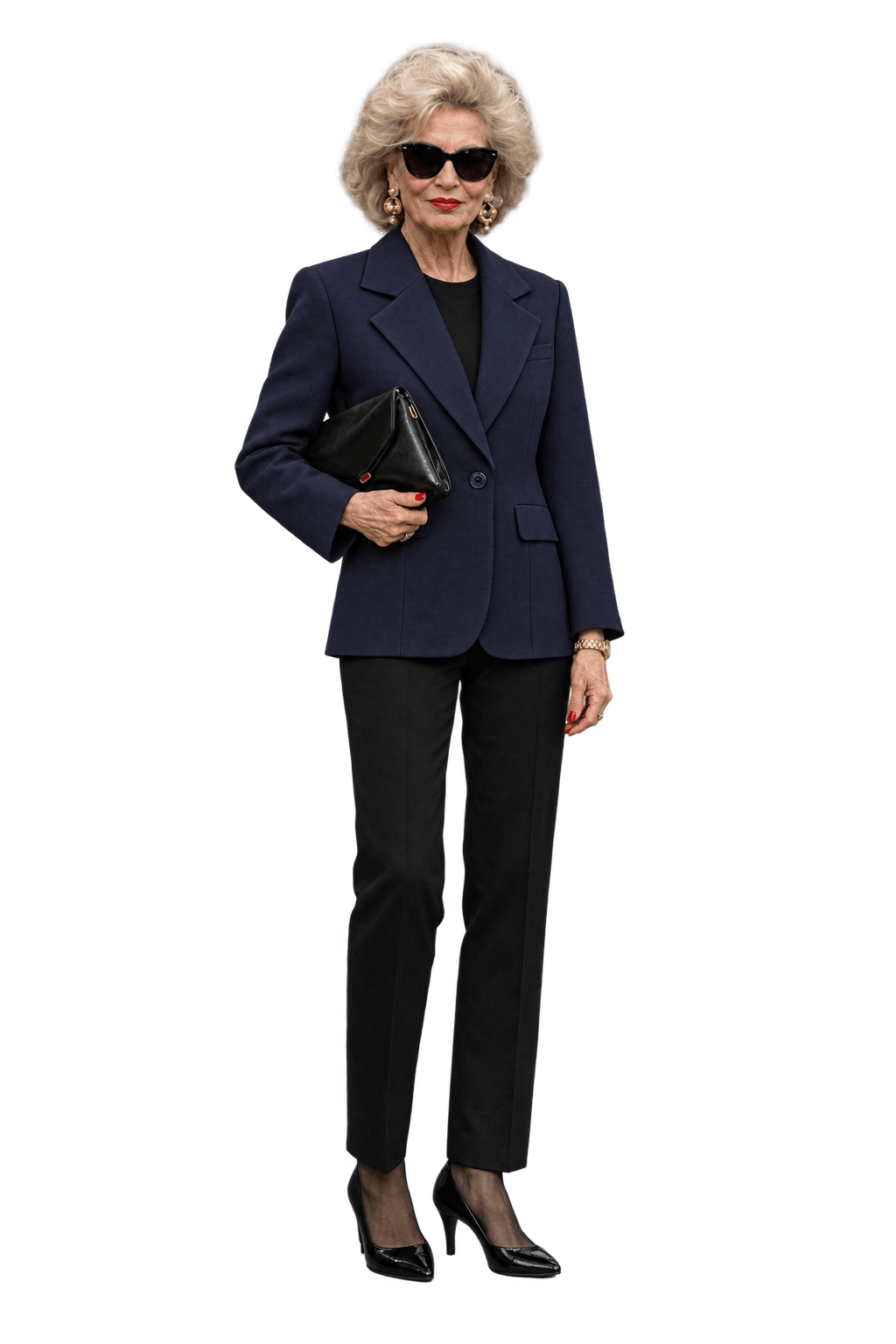 1980s Dark Navy Blue Wool Blend Blazer - Model