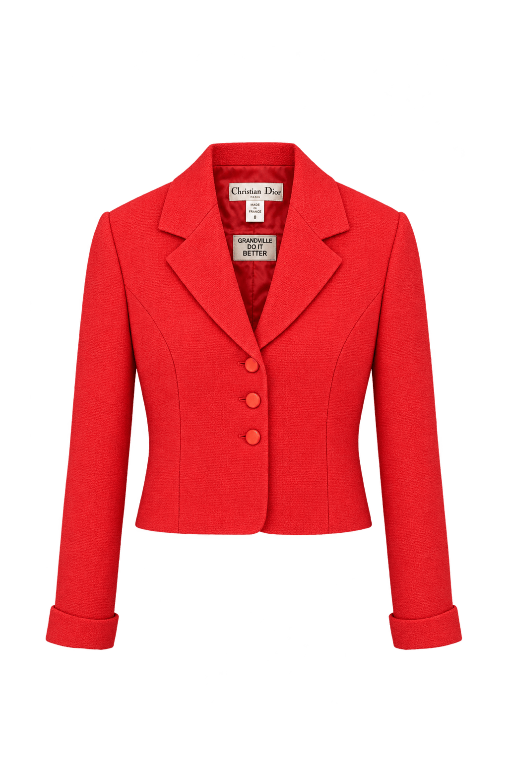 1980s Bright Coral Red Unknown Woven Blazer - Front View