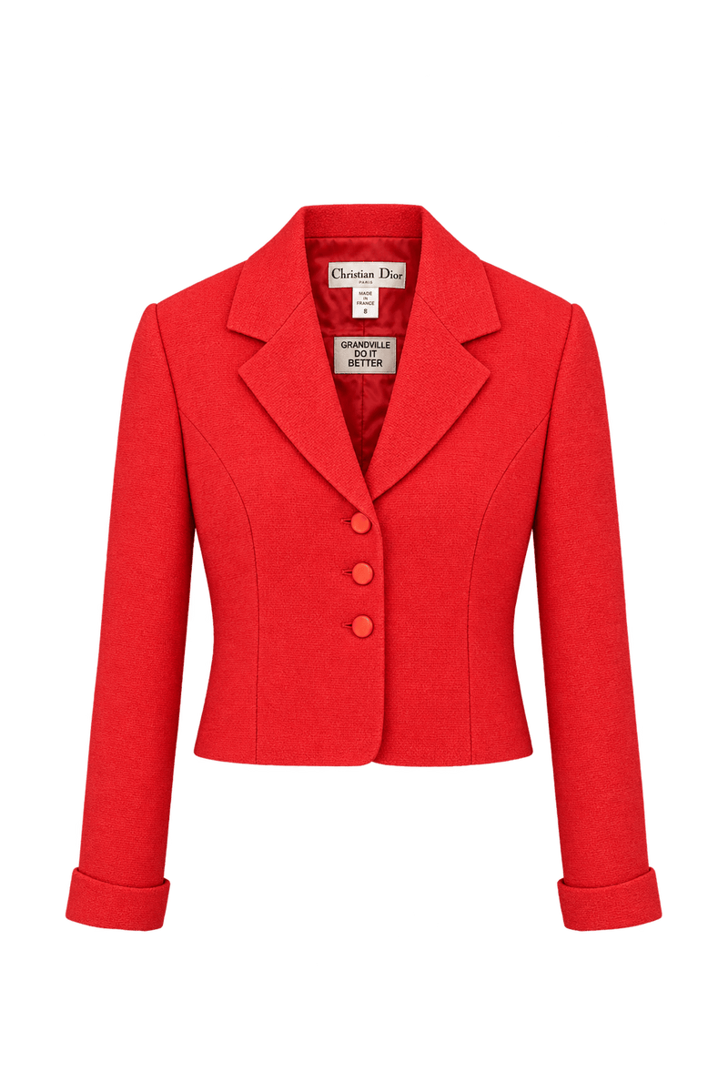 1980s Bright Coral Red Unknown Woven Blazer - Front View