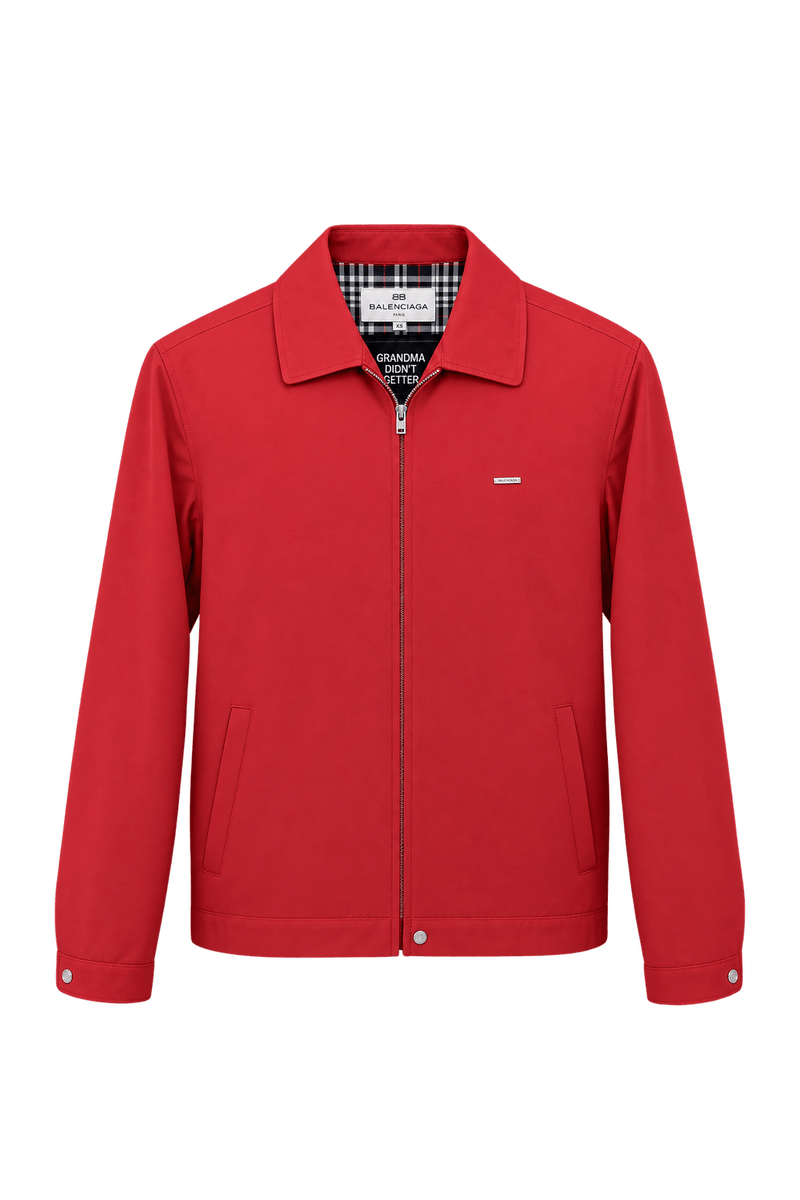 [1980s] Bright Red Synthetic Jacket - Front View