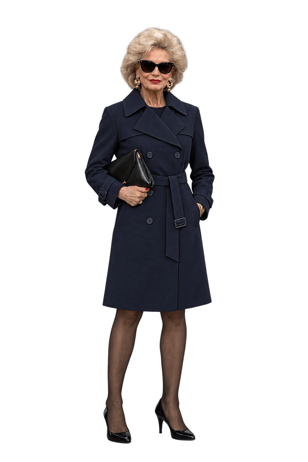 1980s Dark Navy Blue Unknown Woven Fabric Trench Coat - Model