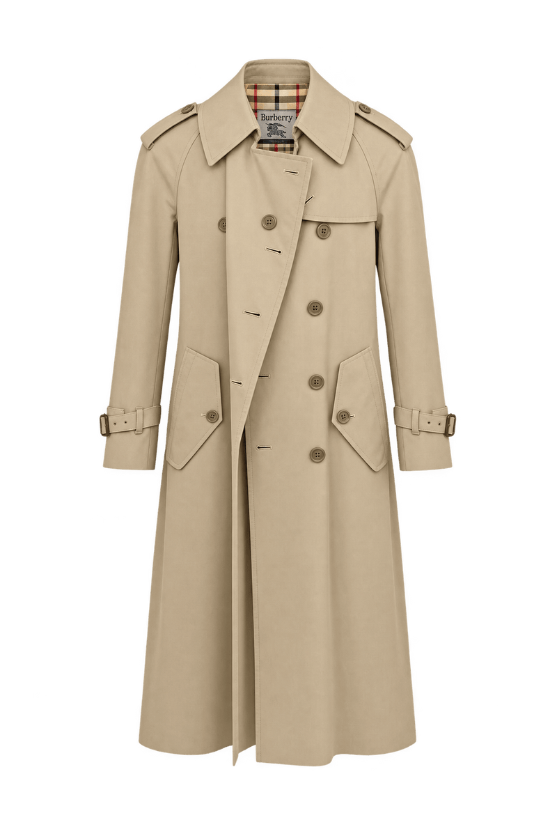 1980s Beige Cotton Blend Trench Coat - Front View