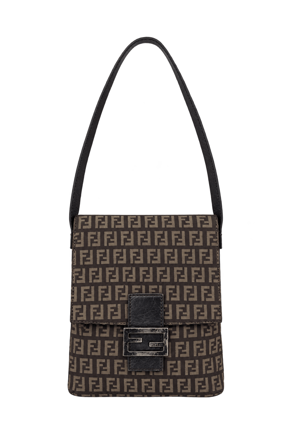 1990s Dark Brown Woven Jacquard Canvas Shoulder Bag - Front View