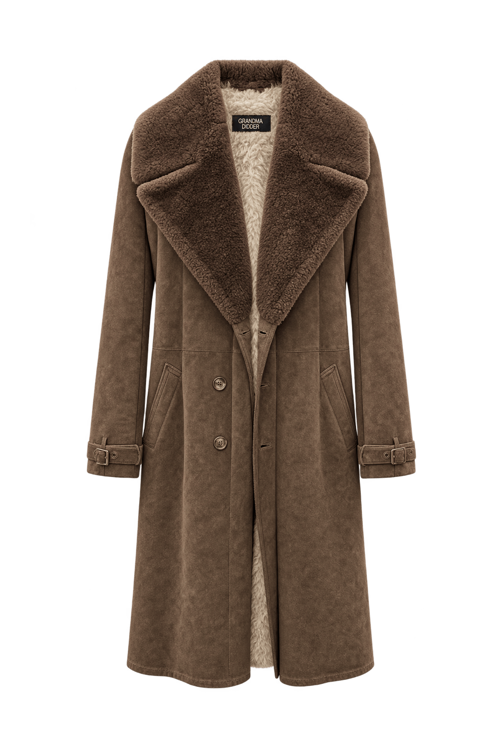 1970s Weathered Medium Brown Suede Coat - Front View