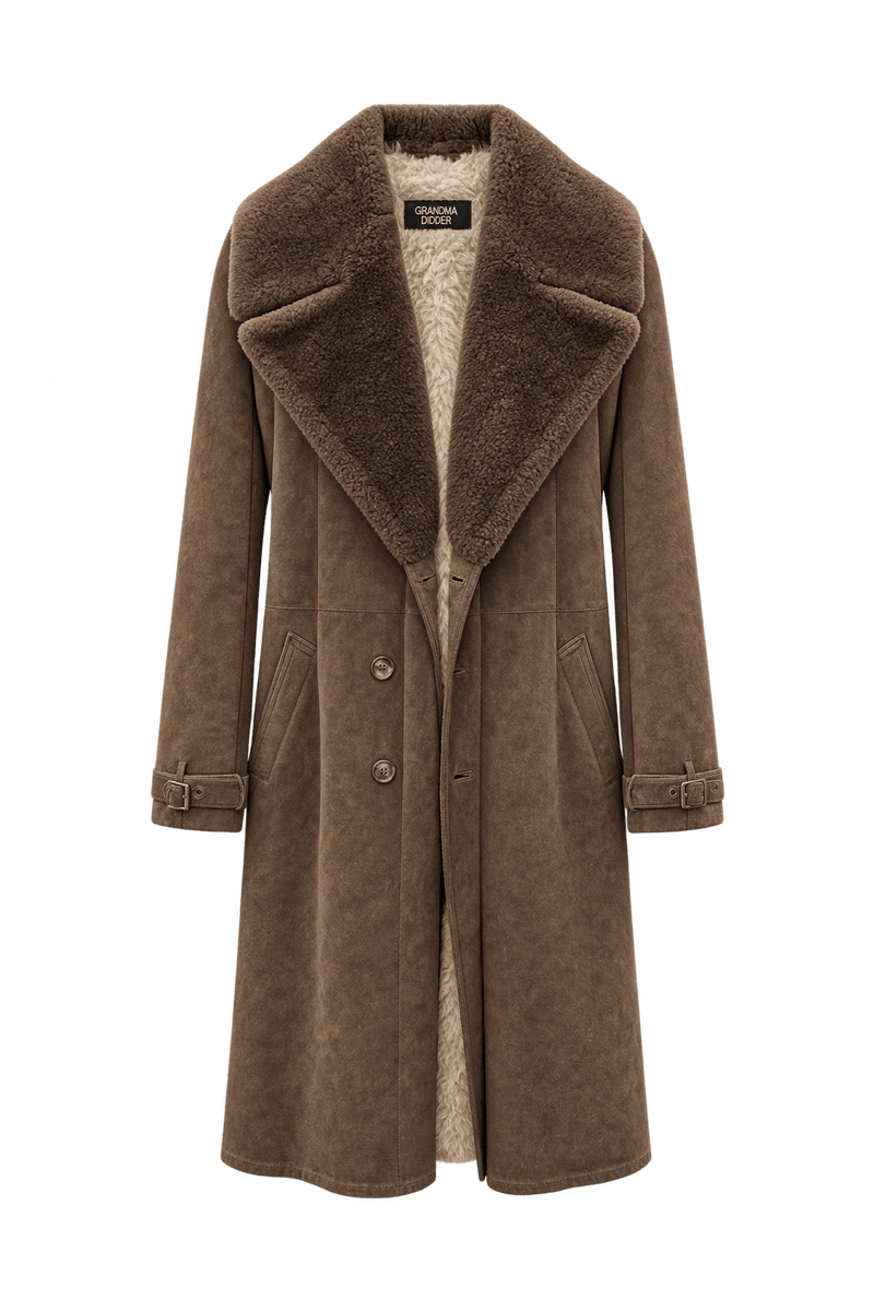 1970s Weathered Medium Brown Suede Coat - Front View