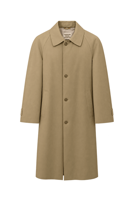 80s Camel Tan Woven Fabric Coat - Front View