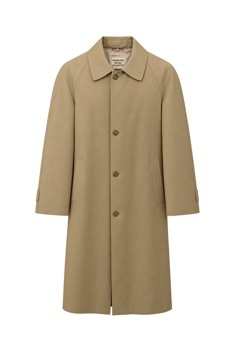 80s Camel Tan Woven Fabric Coat - Front View