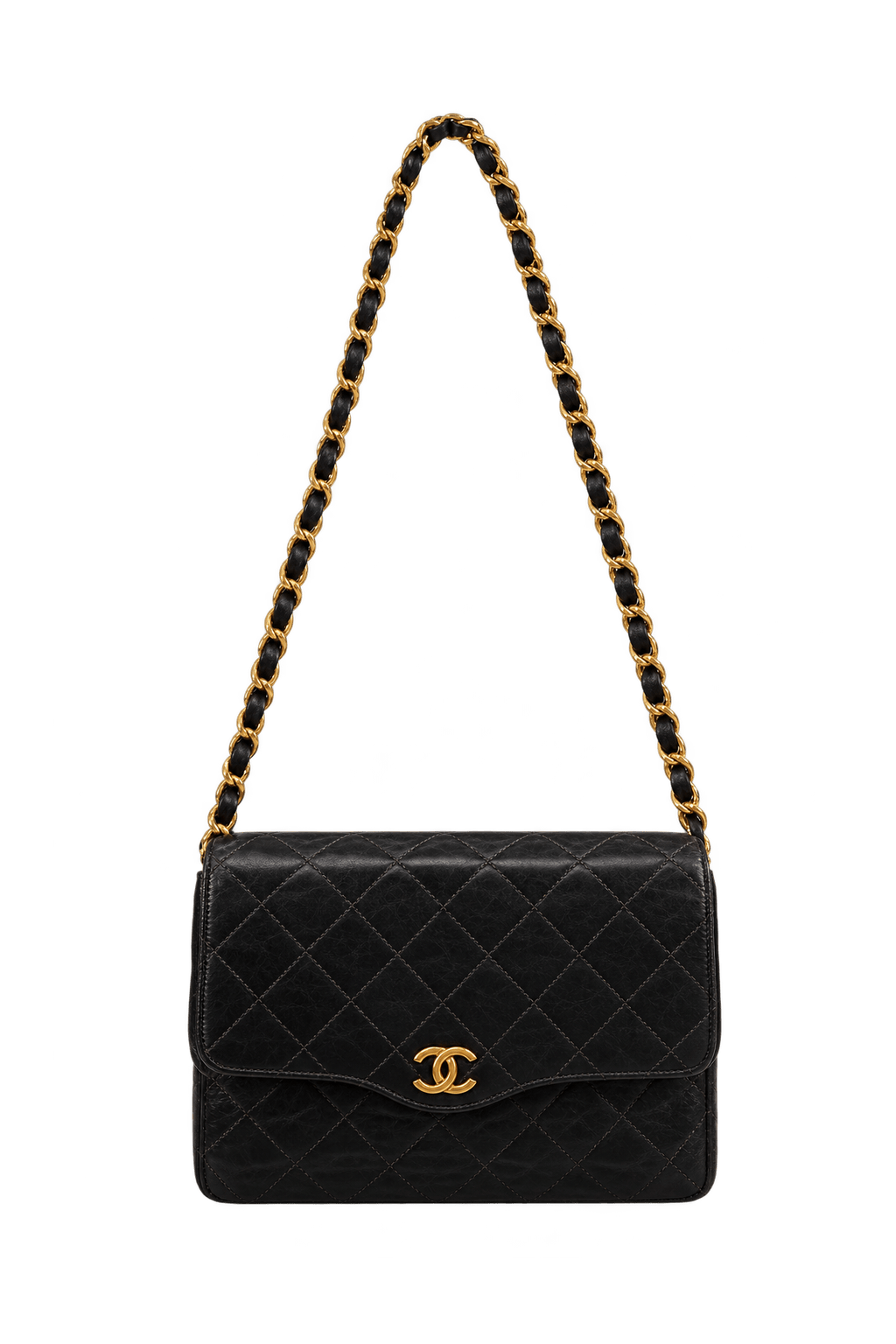 1990s Black Leather Shoulder Bag - Front View