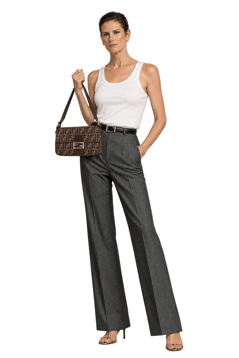 1990s Tan Brown Woven Canvas Shoulder Bag - Model