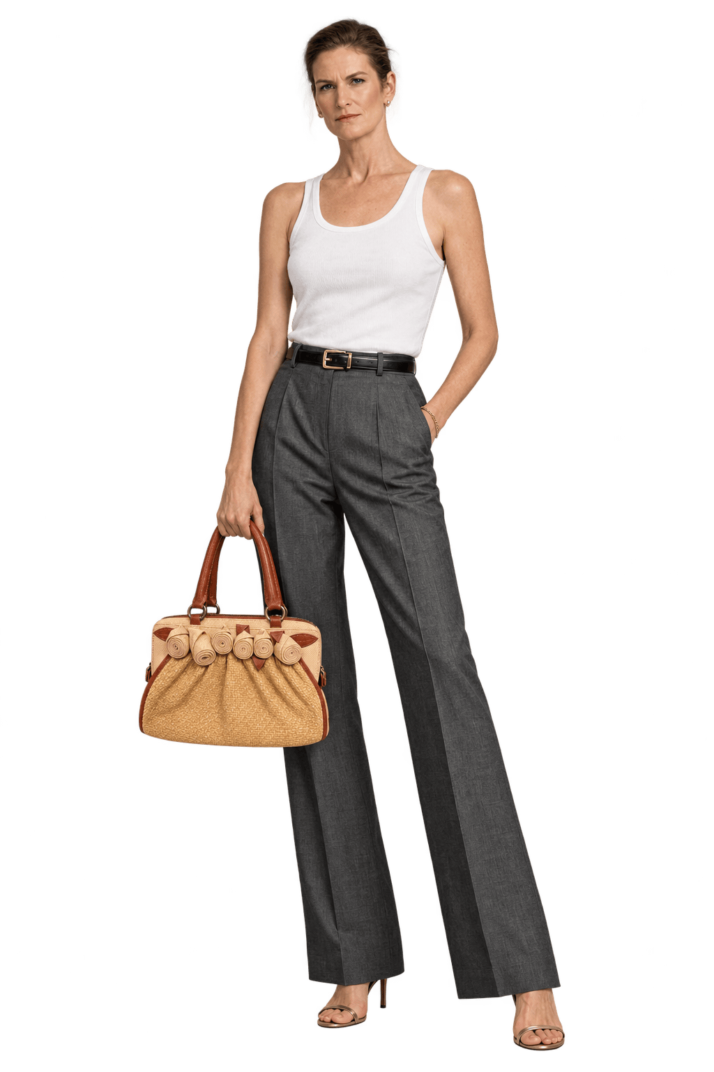 1990s Natural Honey Tan Straw Handbag - Model