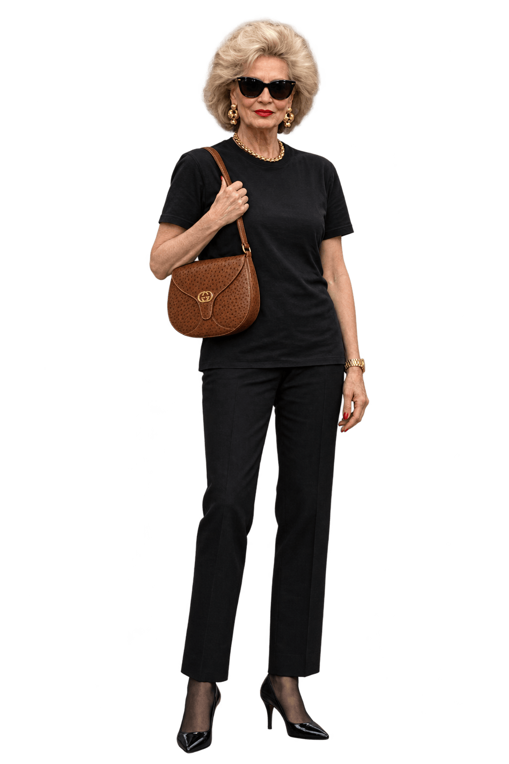 1980s Warm Medium Brown Ostrich-Textured Leather Shoulder Bag - Model