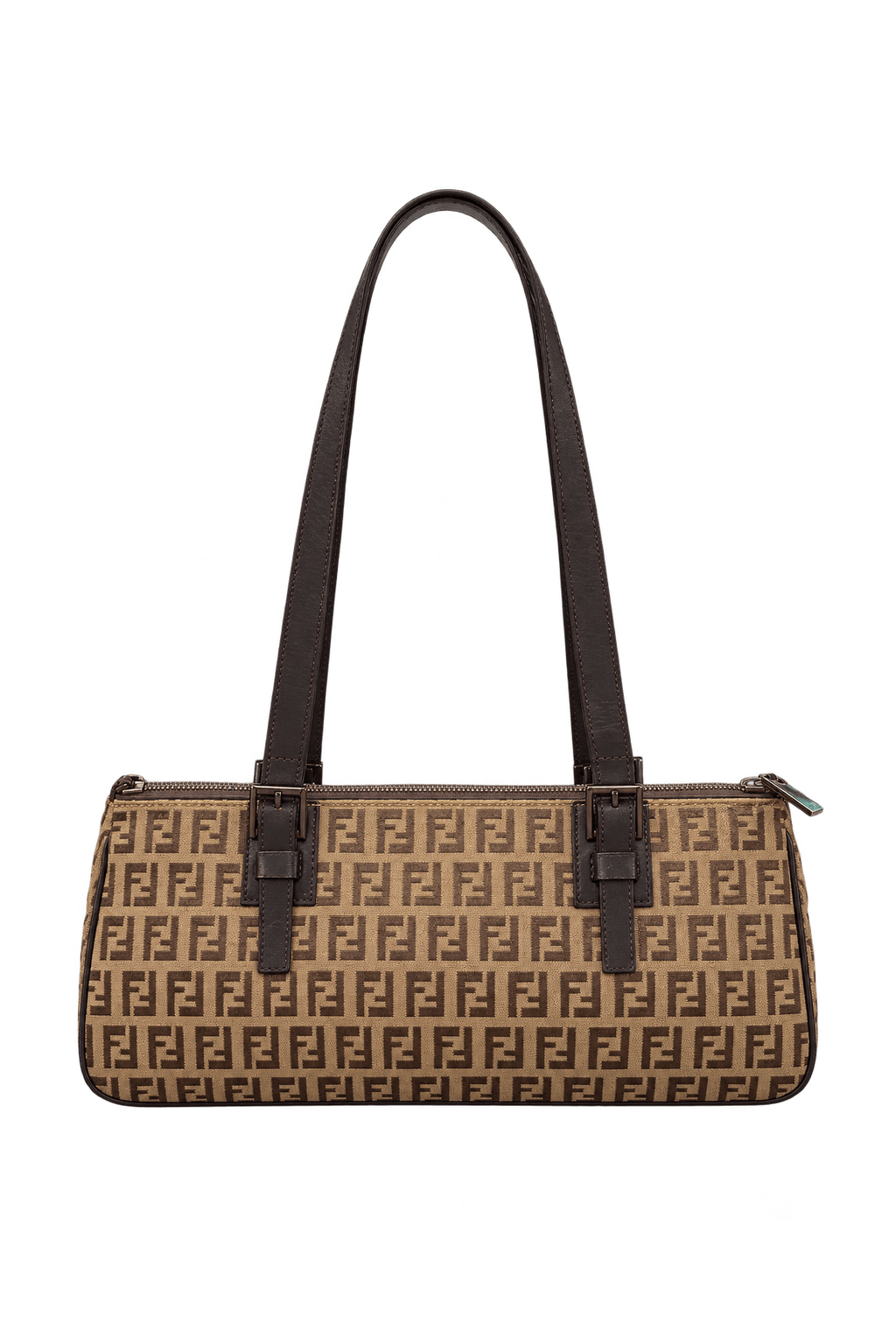 1990s Tan Woven Fabric Shoulder Bag - Front View