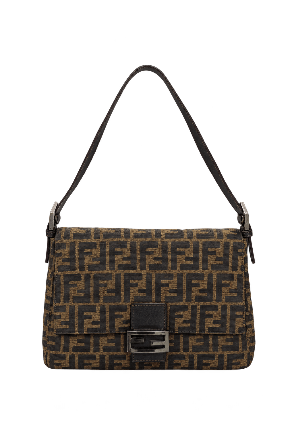 1990s Brown Woven Jacquard Canvas Shoulder Bag - Front View
