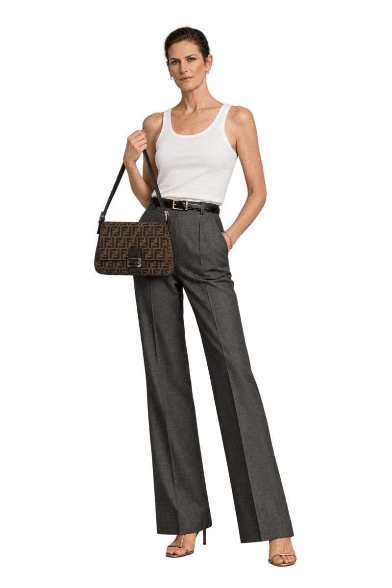 1990s Brown Woven Jacquard Canvas Shoulder Bag - Model