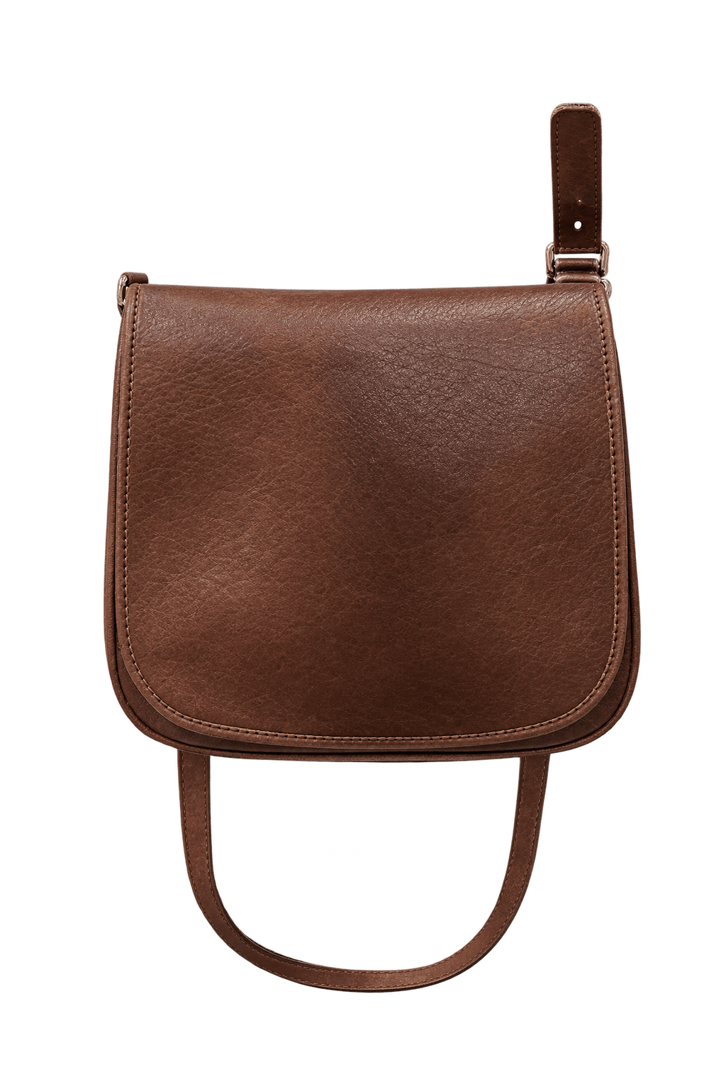 1980s Medium Brown Leather-Look Shoulder Bag - Front View