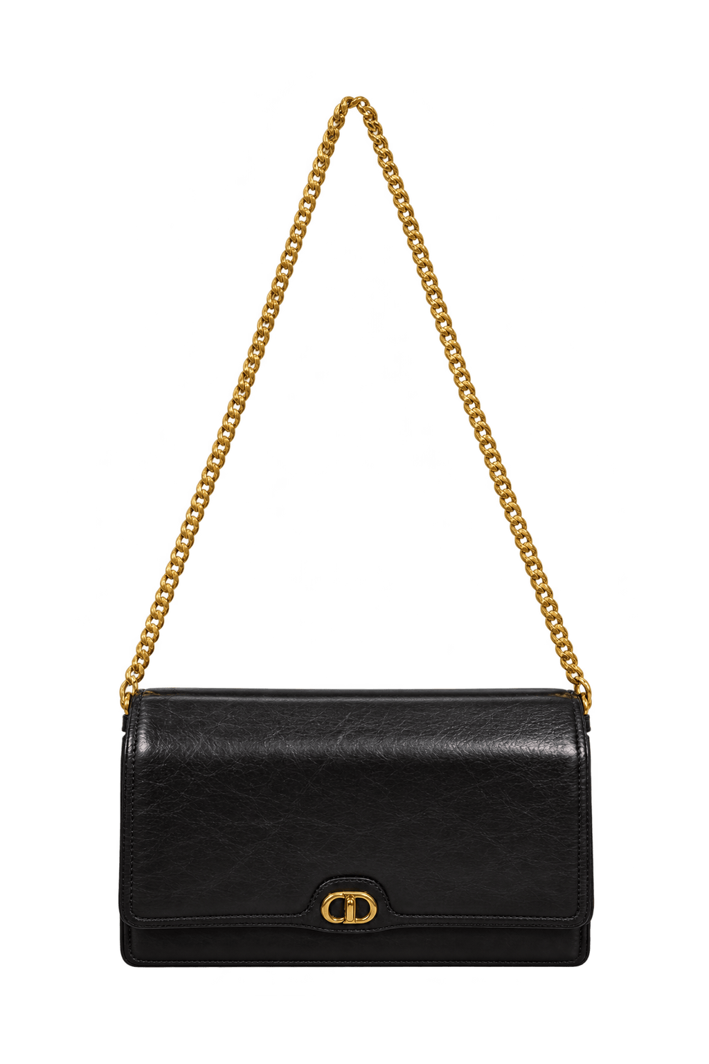 1980s Black Leather Shoulder Bag - Front View