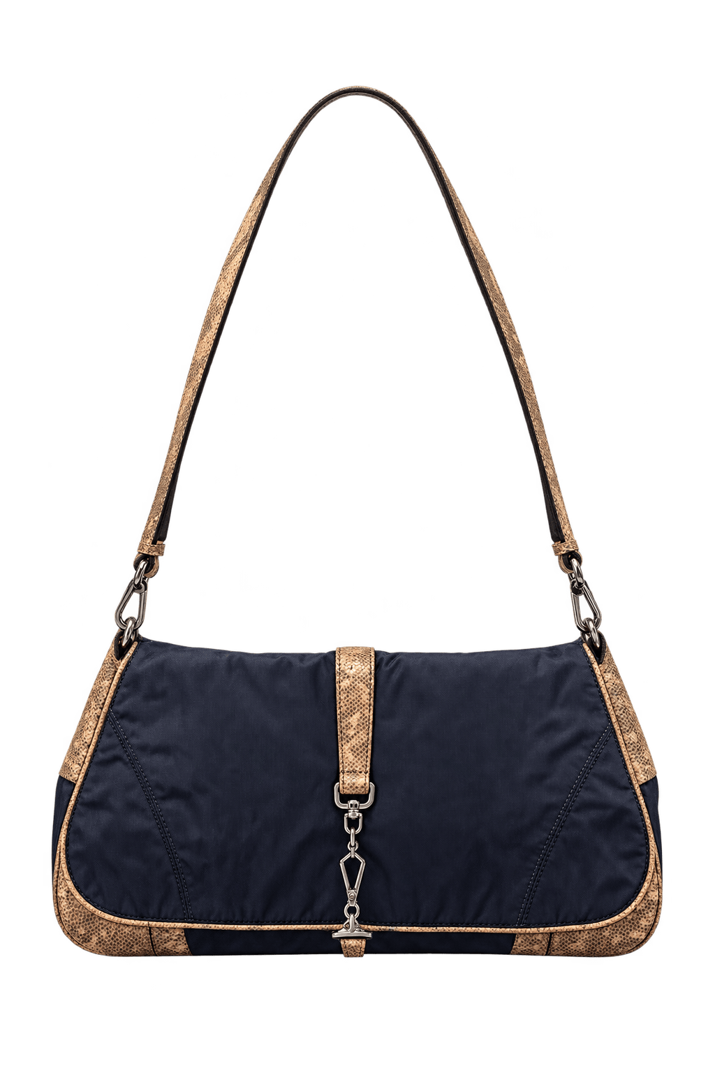1990s Dark Navy Blue Nylon Shoulder Bag - Front View