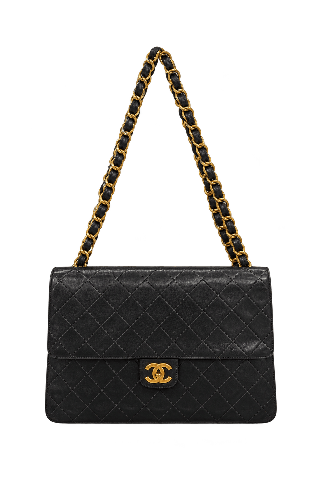 1990s Black Leather-Like Shoulder Bag - Front View