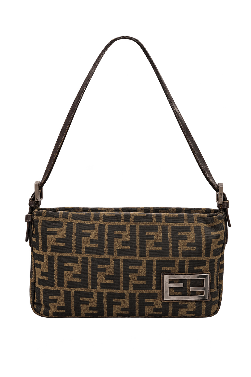 1990s Tobacco Brown Woven Jacquard Shoulder Bag - Front View