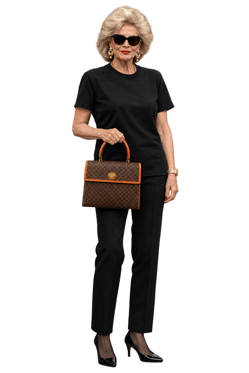 1980s Dark Brown Coated Canvas Handbag - Model