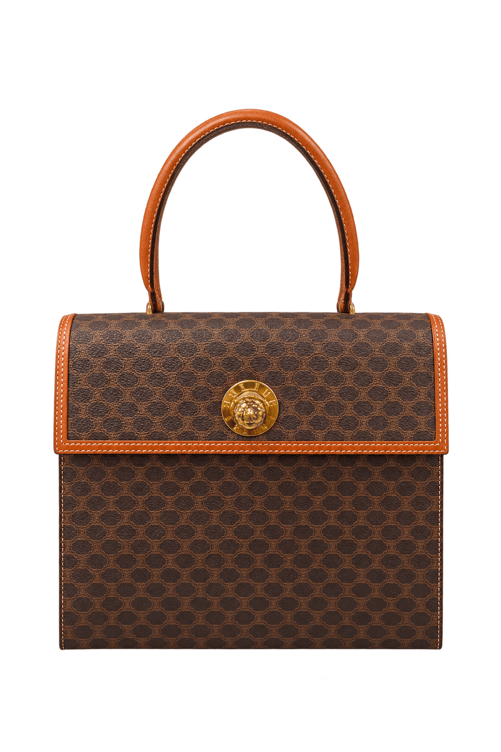1980s Dark Brown Coated Canvas Handbag - Front View