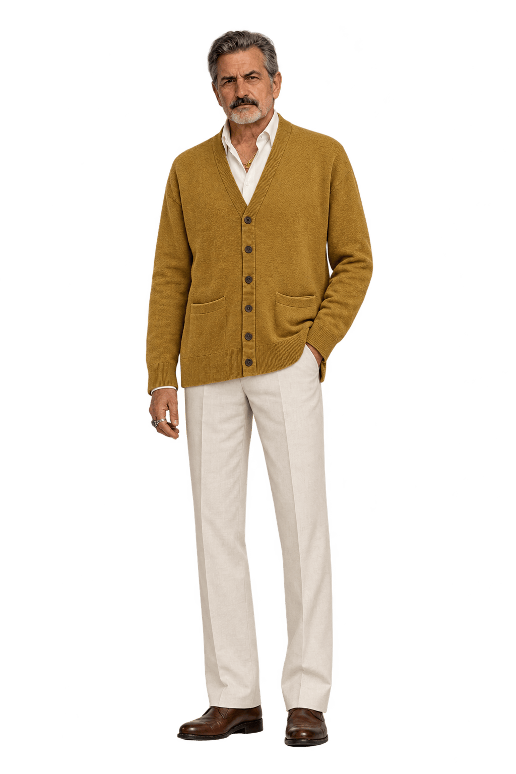 1980s Mustard Gold Knit Cardigan - Model