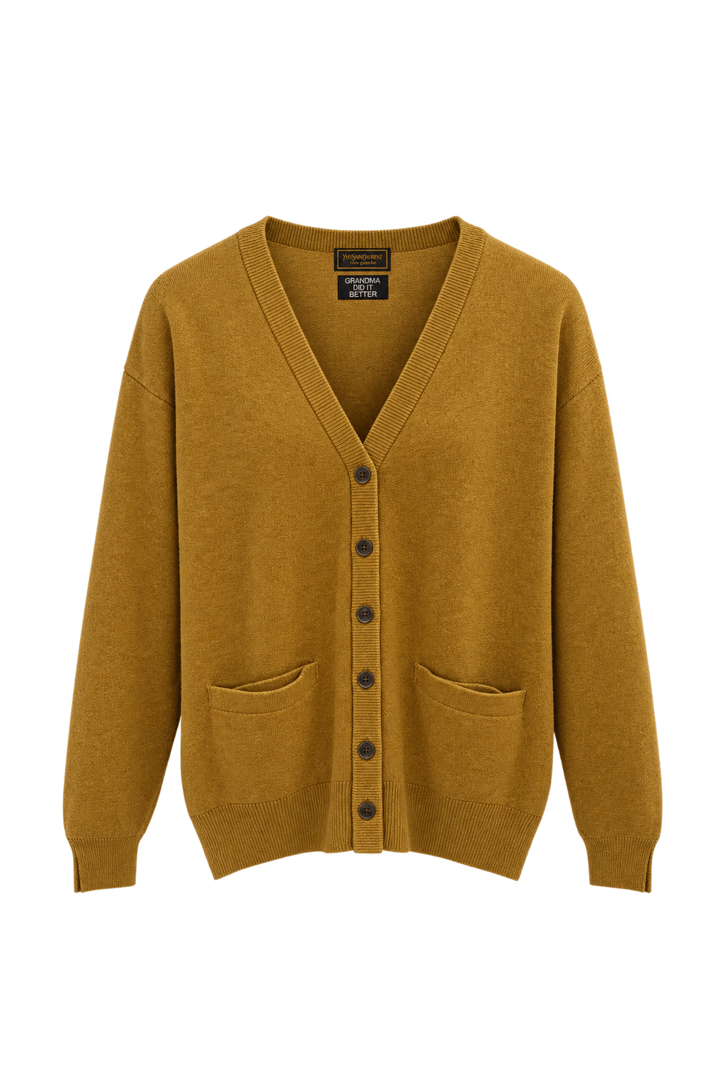 1980s Mustard Gold Knit Cardigan - Front View