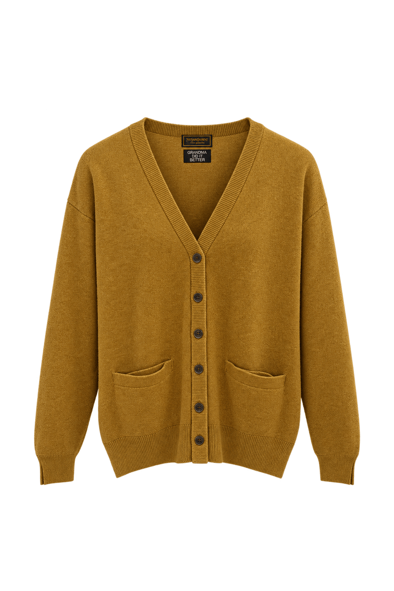 1980s Mustard Gold Knit Cardigan - Front View