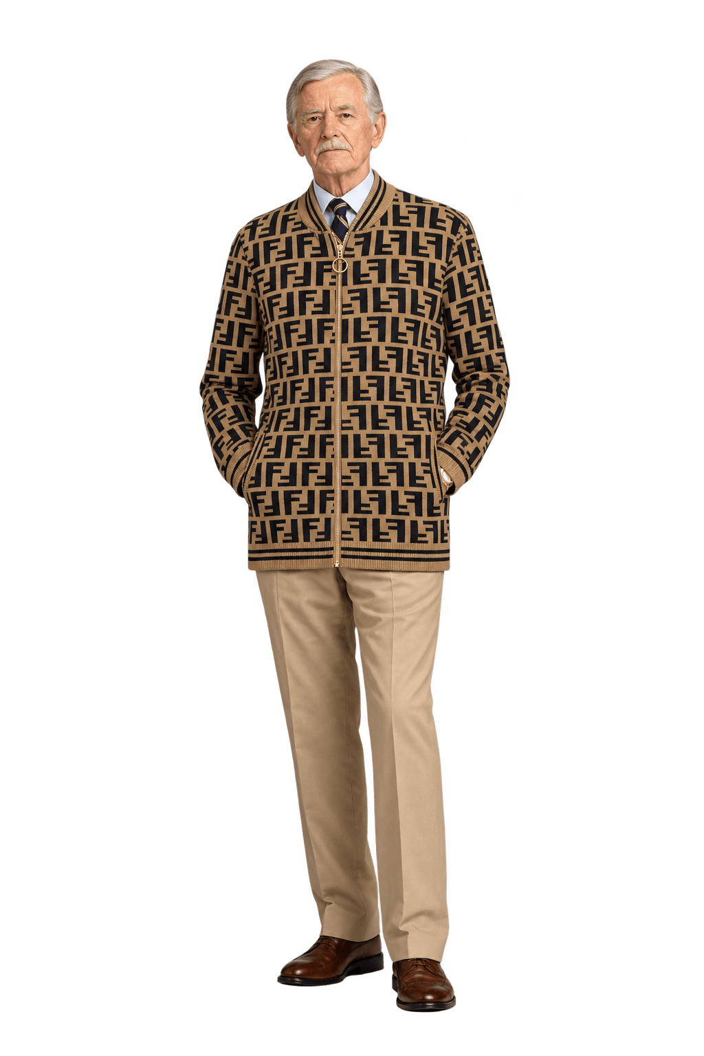 Unknown Camel Brown Knit Cardigan - Model