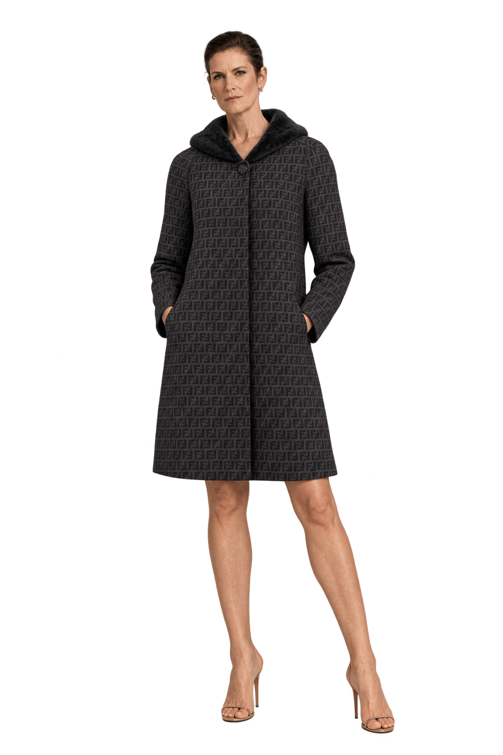 1990s Dark Brown Woven Fabric Coat - Model