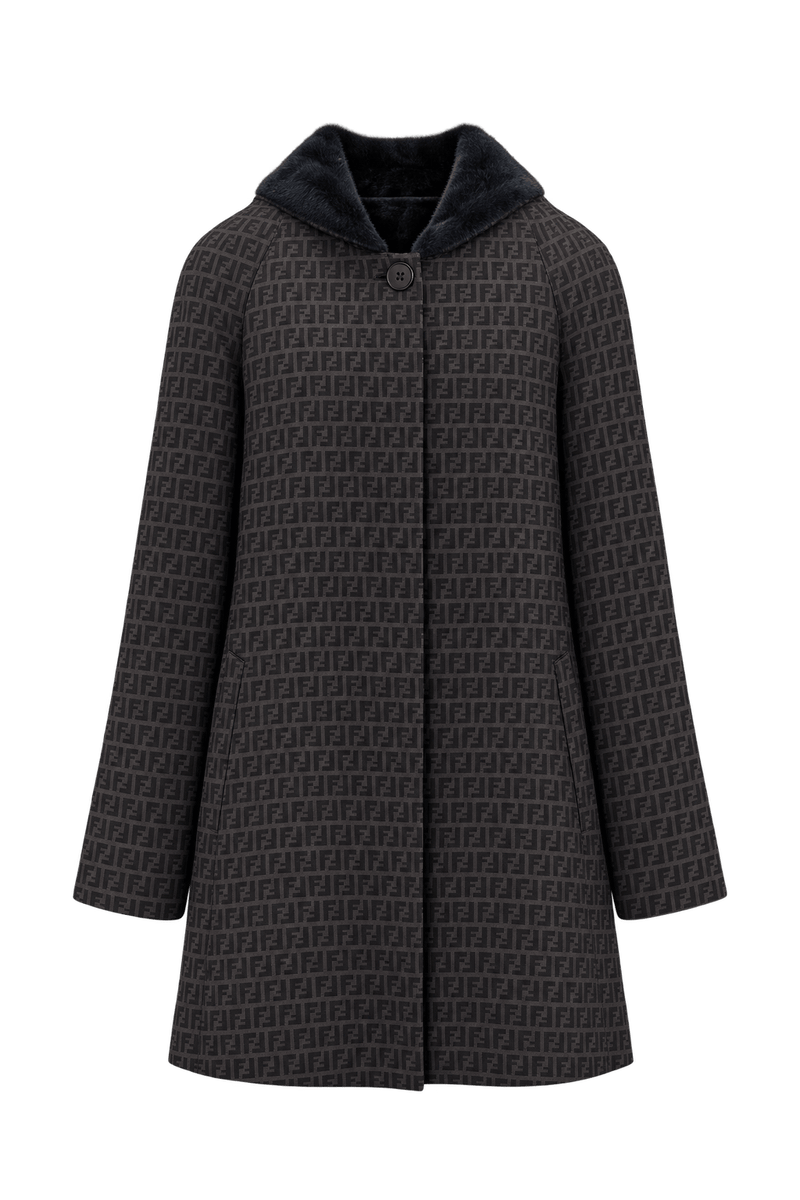 1990s Dark Brown Woven Fabric Coat - Front View